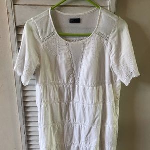 White short sleeve crochet lace eyelet dress